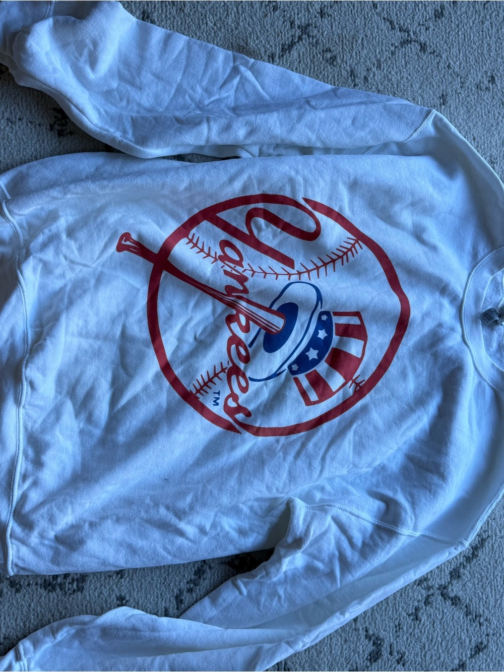White Yankees Logo Sweatshirt - Red & Blue Graphic